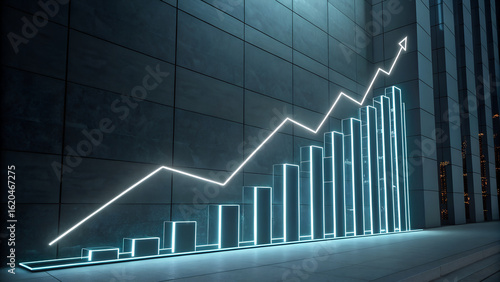 Glowing bar chart showing business growth and financial success concept