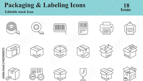 Packaging and Labeling Icons Set with Boxes and Shipping Symbols vector