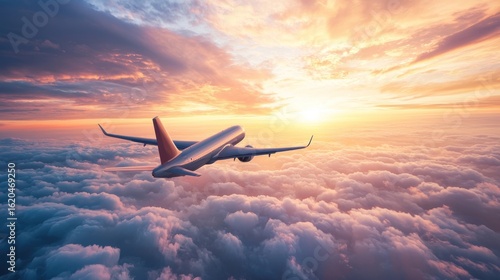 Sunset Flight Above the Clouds: A Serene Aerial View
