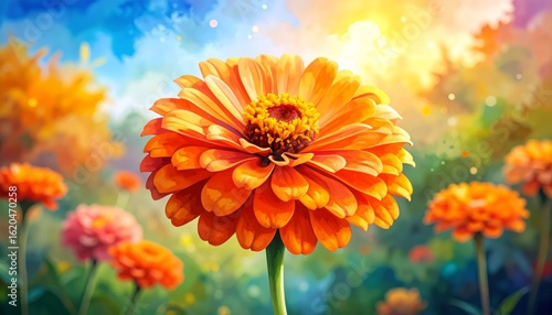 Closeup of a vibrant orange flower blossom in natural garden setting vivid.