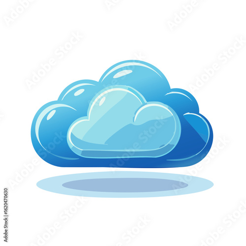 Blue cartoon cloud floating softly above a shadowed surface on a solid black background