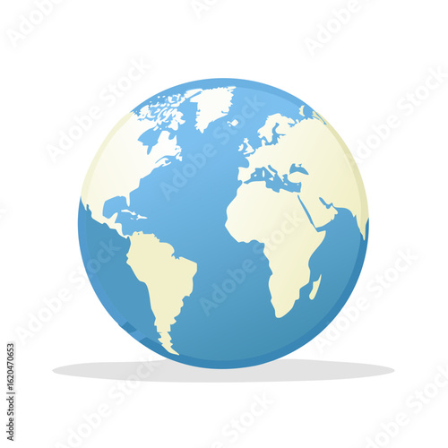 World Globe Illustration Continents Oceans Global Cartography Geography Flat Design