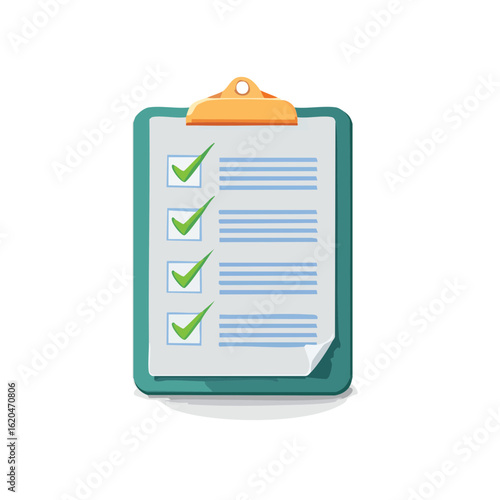 Clipboard with checklist, to-do list with green check marks, assignment completed icon, task management concept.