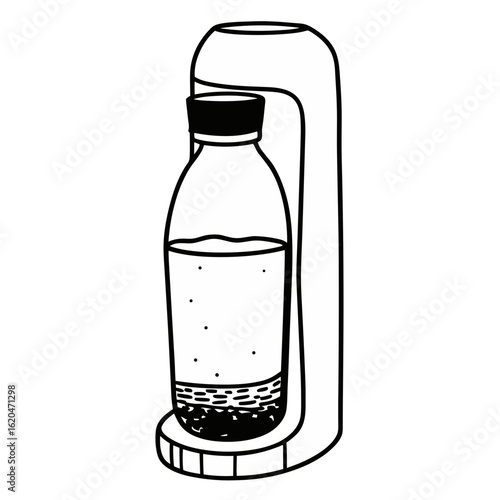 A soda machine and a bottle of soda water in the "outline" style on a transparent background