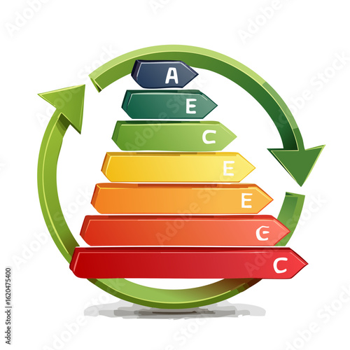 Energy efficiency label with circular arrows, concept for sustainability and eco-friendly consumption