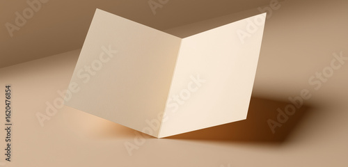 Partially opened folded card mockup on beige background