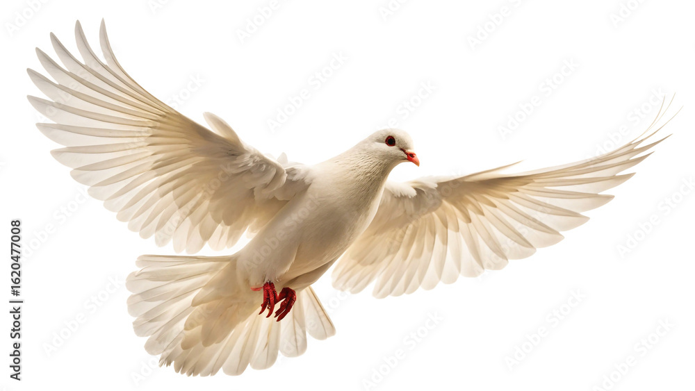 Obraz premium White Dove in Mid-Flight with Wings Spread