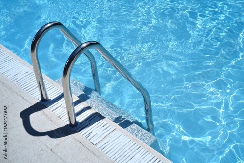 Swimming pool water outdoors ladder.
