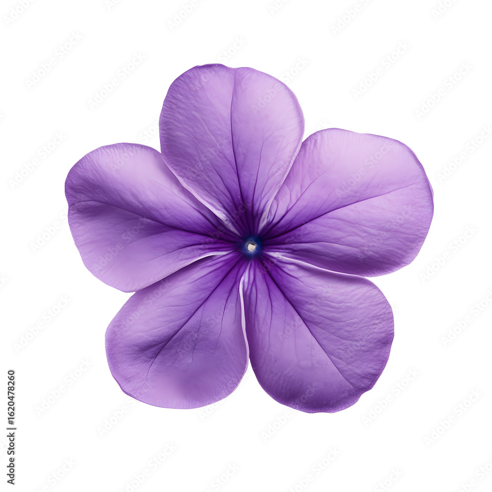 Obraz premium A single delicate purple five petaled flower with a dark center isolated on transparent background
