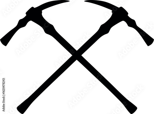 crossed pickaxe silhouette vector, mining pickaxe black icon, pickaxe isolated