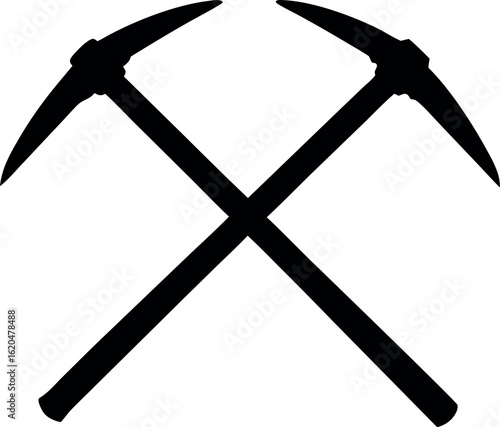 crossed pickaxe silhouette vector, mining pickaxe black icon, pickaxe isolated