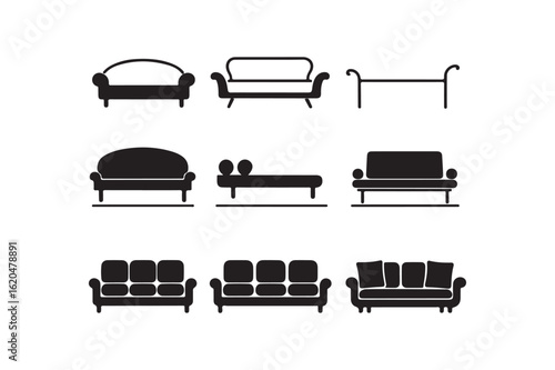 Collection of black sofa silhouettes in various styles