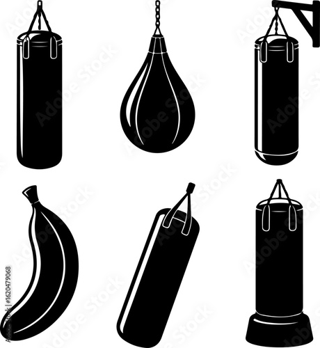 black silhouette vector illustrations of punching bags