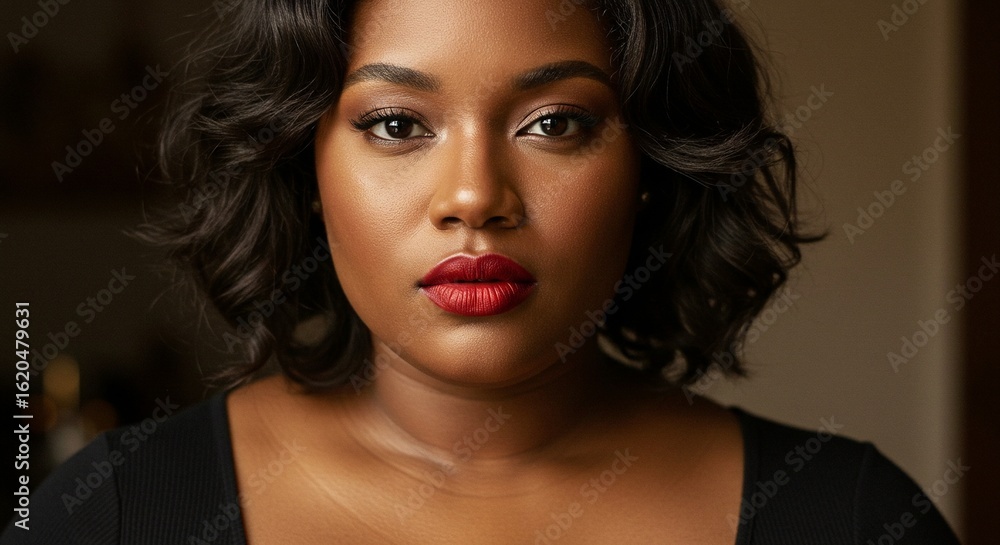 Striking portrait of a poised woman with bold red lipstick and elegantly styled hair, radiating confidence and timeless beauty. Striking portrait of a poised woman with bold red lipstick and elegantly styled hair, radiating confidence and timeless beauty.