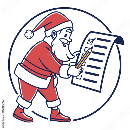 Vector art of santa claus checking christmas list with pencil isolated on white background
