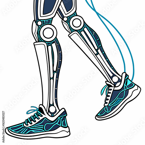 Vector art of prosthetic leg and sport shoe isolated on white background