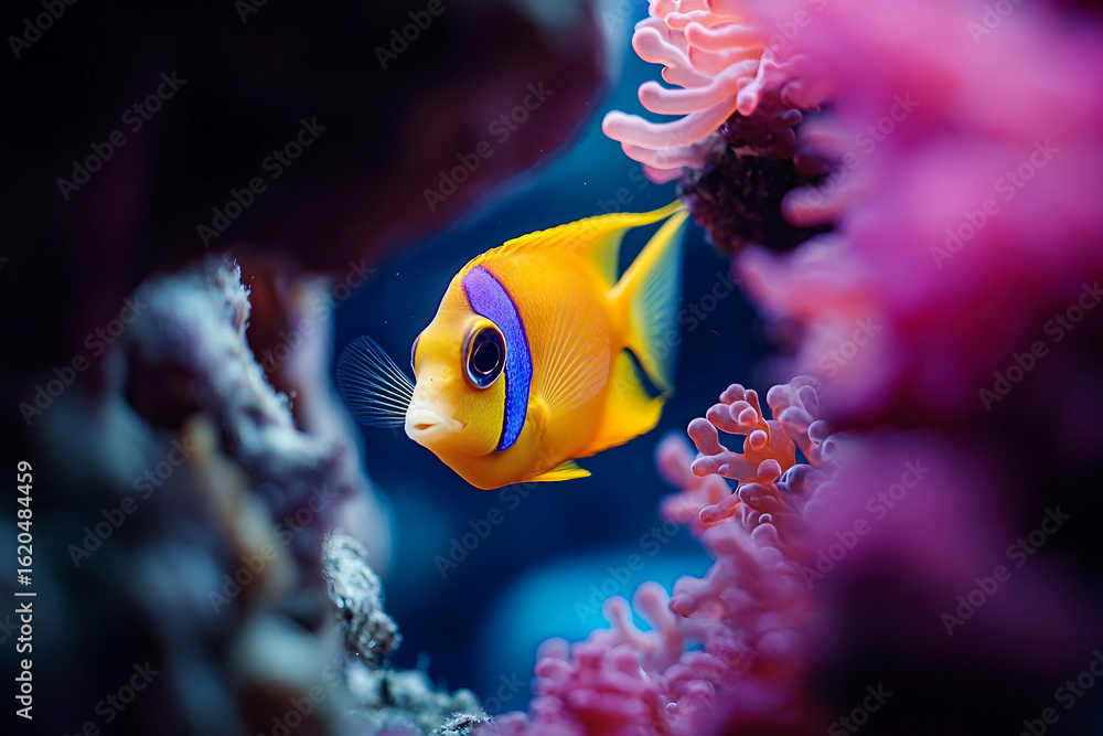 Obraz premium Colorful Tropical Fish in Coral Reef Habitat Underwater Scene Created with Generative AI Technology