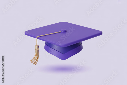 3D Graduation Cap Icon in Purple and Gold – Education Vector Symbol