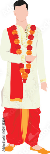 bengali groom wearing traditional clothes clipart or illustration isolated on a transparent background