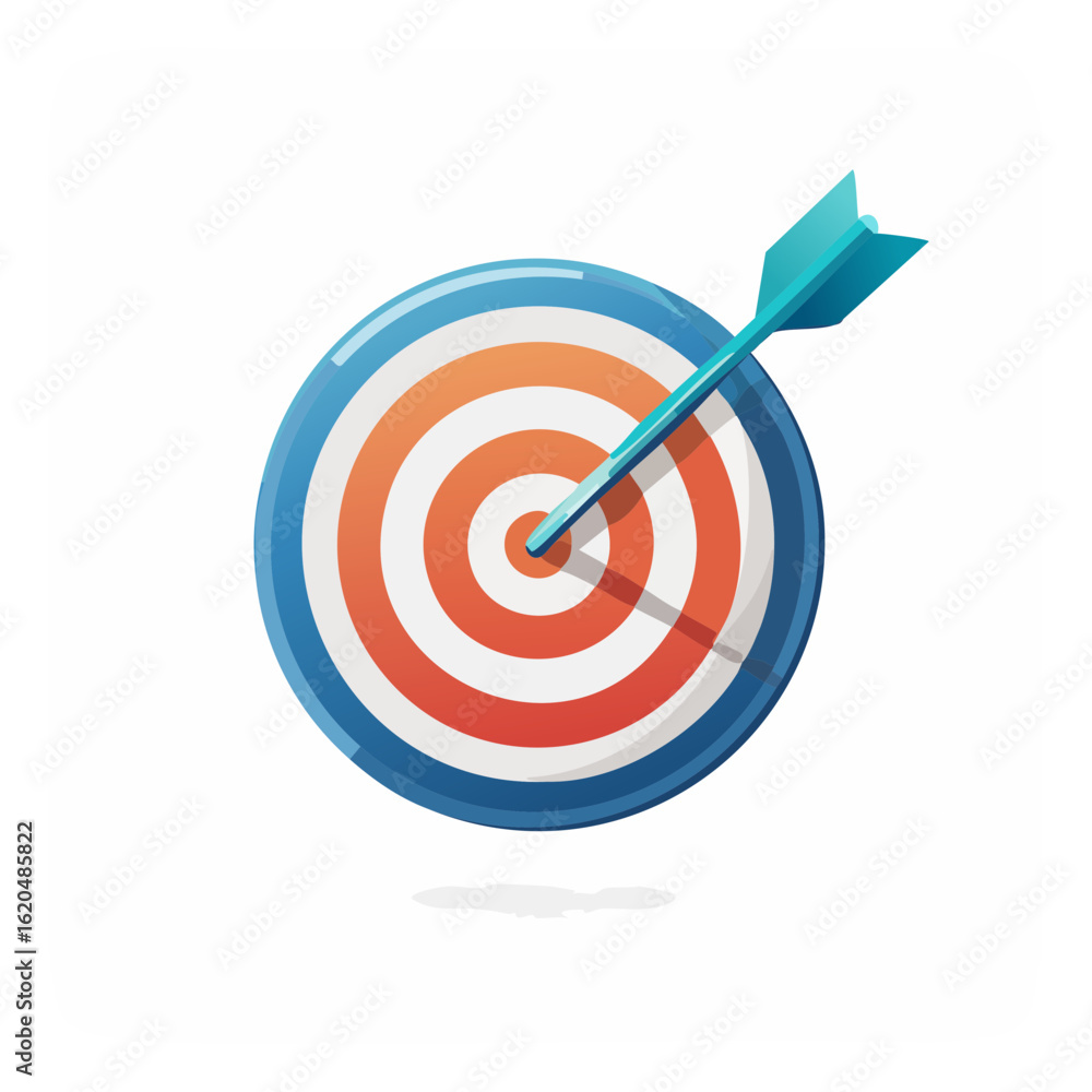 Target board with arrow hitting bullseye. Achieving goals, success and business target concept. Vector illustration on white background. Target board with arrow hitting bullseye. Achieving goals, success and business target concept. Vector illustration on white background.