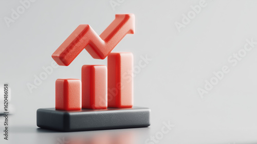 Minimal red bars with an ascending arrow stand on a sleek platform, turning simplicity into measurable success and conveying performance metrics business growth and clear storytelling through design.

