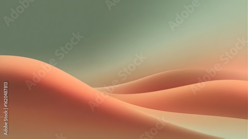 Fluid Abstract Background with Gentle Curves and Green to Coral Gradient