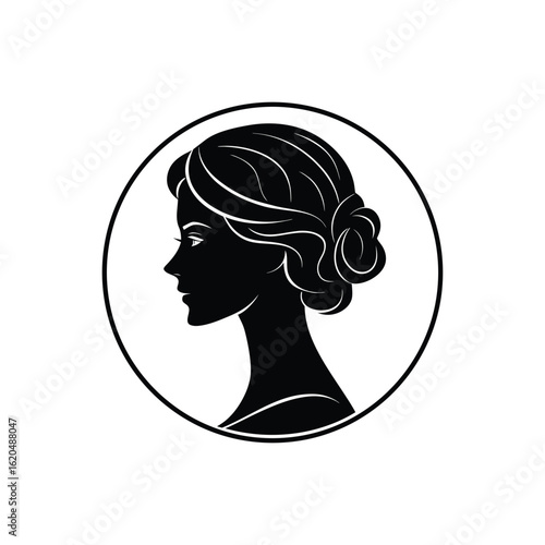 Elegant silhouette of a woman in profile with ornate hairstyle