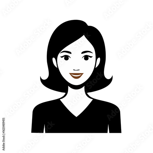 Elegant woman illustration minimal design avatar icon dark hair stylized portrait face head shoulders monochrome isolated simplicity beauty