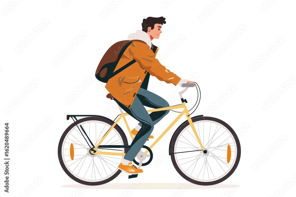 Fototapeta premium Man riding yellow bicycle outdoors