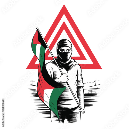 Palestinian Flag Protest Art Silhouette Illustration