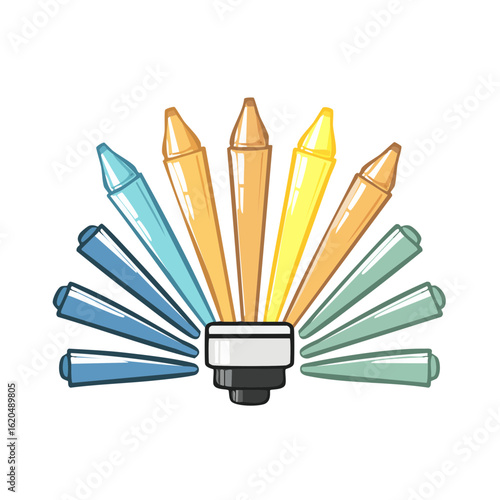 Crayon Color Wheel Arrangement Spectrum of Colors Artistic Palette Set Fan Shape Isolated