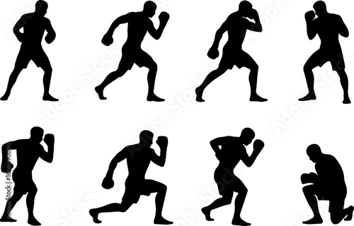pure black silhouette vector illustrations of a boxer performing footwork drills