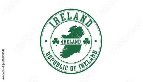 Ireland Republic of Ireland vintage travel stamp with map and shamrock symbol