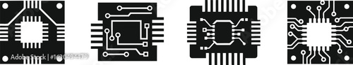 Circuit Board Silhouette Icon Vector Set for Technology and Electronics