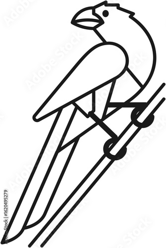 Line art illustration of aparrot  perched on a branch  