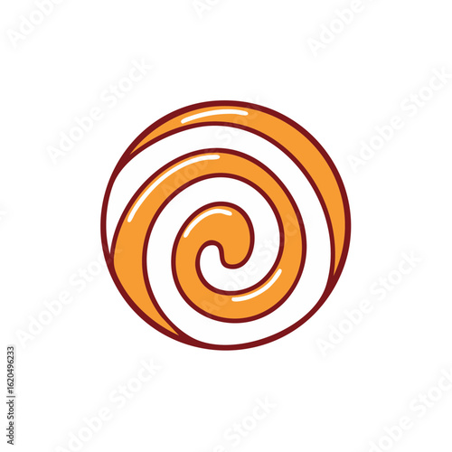 Orange and white swirl lollipop candy on a black background, simple vector illustration.