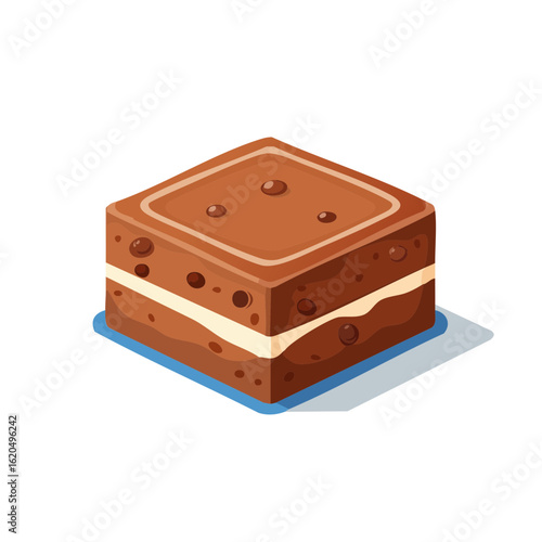 Isometric chocolate brownie dessert Illustration of sweet baked pastry confectionery temptation snack temptation vector