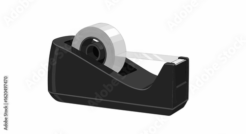 Vector icon illustration of a classic black adhesive tape dispenser for office use.