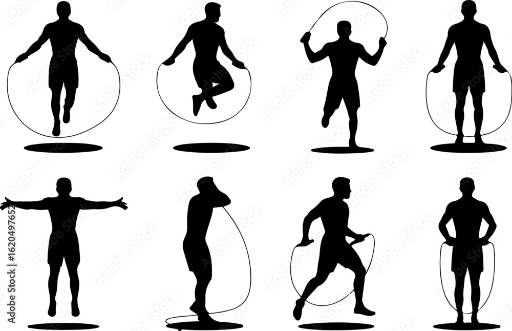 Obraz premium silhouette vector illustrations of a boxer doing jump rope warmup exercises 