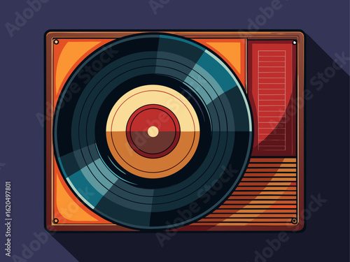 A classic vinyl record partially out of sleeve on dark background, vintage music object for retro lovers