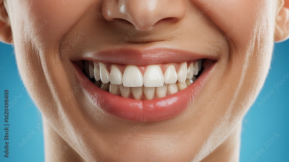 Obraz premium Radiant White Smile Close Up Portraying Dental Health and Confidence Beautiful Smile for a Dental Clinic Ad Campaign