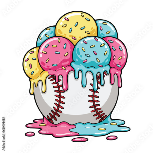 Baseball Ice Cream Sundae with Sprinkles