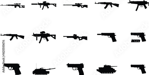 set of silhouettes of gun 