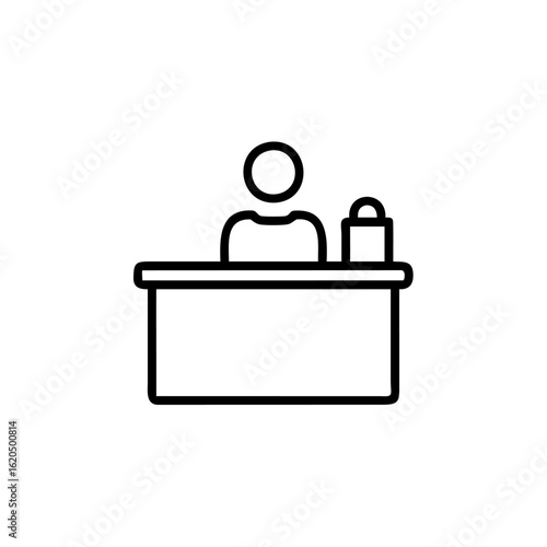 Outline icon person at reception desk with bag service