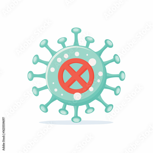 Durchgestrichener Virus – Symbol für Schutz und Prävention, flache Vektorillustration
