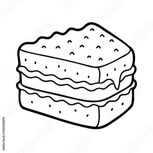 Line art drawing a layered sponge cake dessert sweet