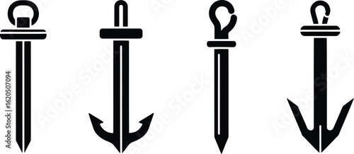 Tent Anchor Silhouette Icon Vector Set for Camping and Outdoor Security