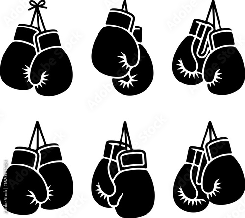 unique black silhouette vector illustrations of boxing gloves