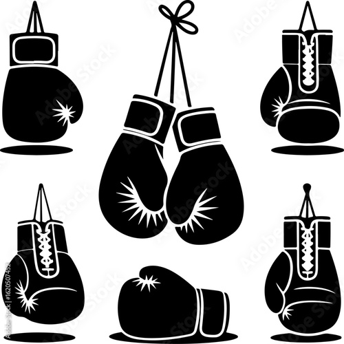unique black silhouette vector illustrations of boxing gloves