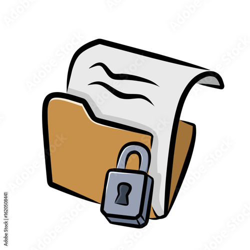 Secure folder file icon with padlock symbol cartoon style representing data protection privacy and confidential document security design